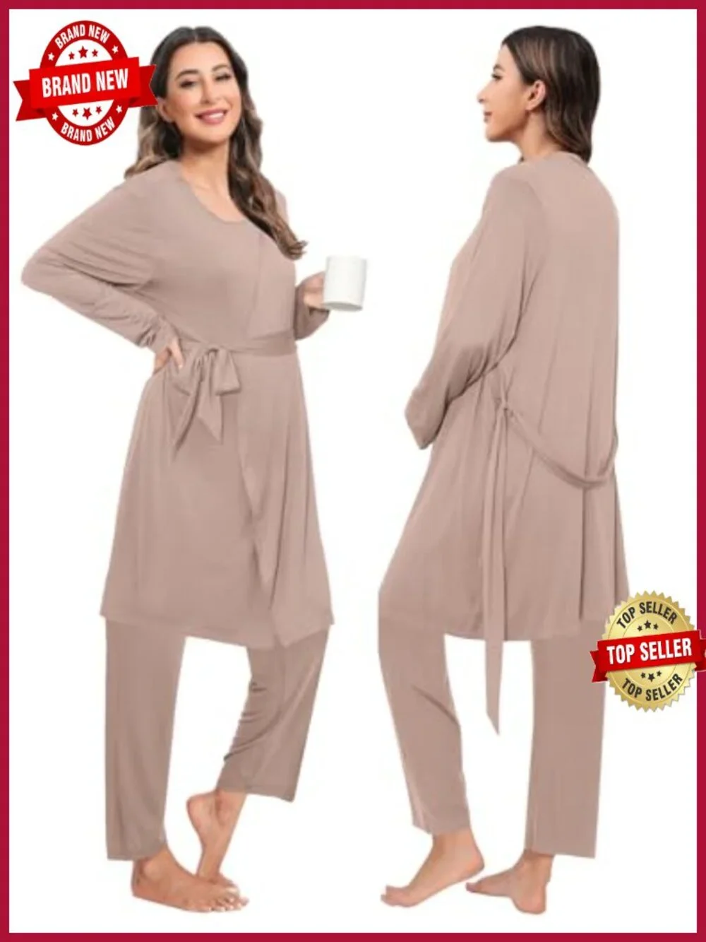 Maternity Nursing Robe Set 3 Pcs Postpartum Pajamas Breastfeeding Labor